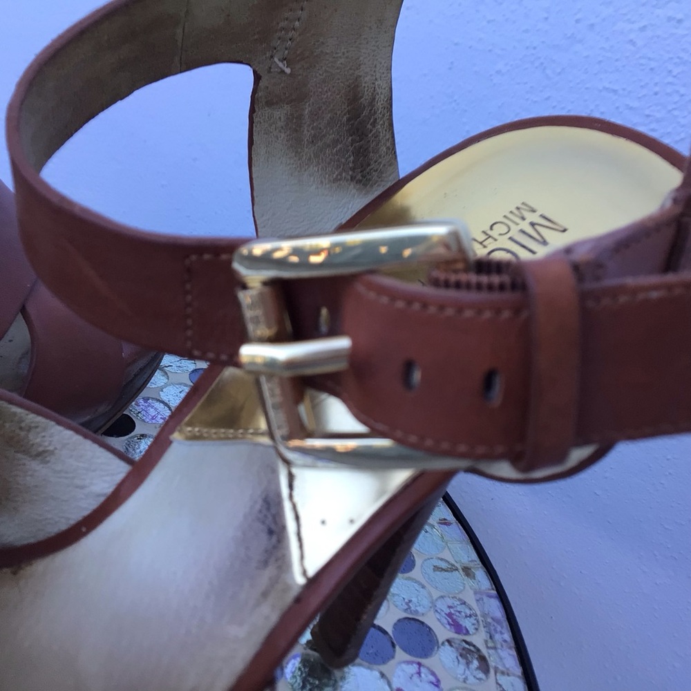Michael Kors Women's Leather High Heeled Strappy Sandals with Signature Hardware - Picture 9 of 15